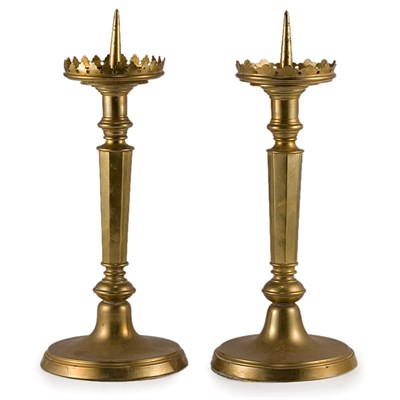 Lot 586 - Pair of Victorian Brass Pricket Sticks 19th...