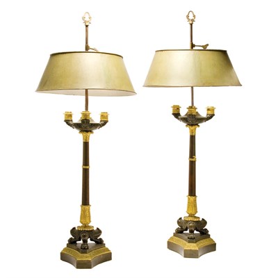 Lot 588 - Pair of Empire Gilt and Patinated-Bronze Three-...