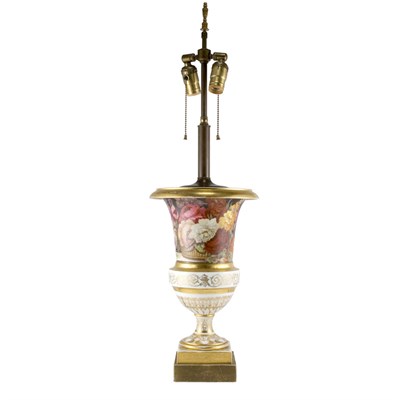 Lot 365 - Paris Style Porcelain Urn Mounted as a lamp,...