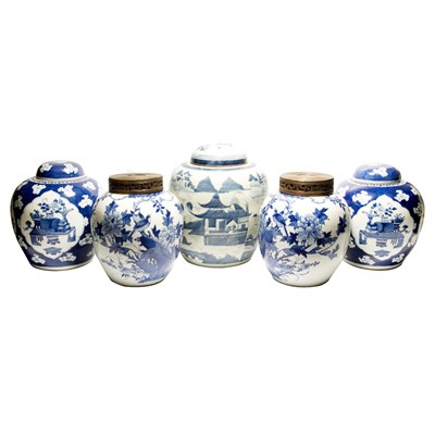 Lot 79 - Group of Five Chinese Blue and White Glazed...
