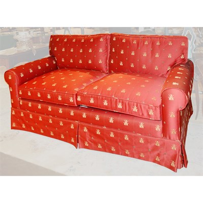 Lot 271A - Red Upholstered Two-Seat Sofa Length 66 inches.