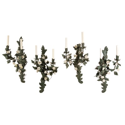 Lot 203 - Set of Four Louis XV Style Tole Two-Light...