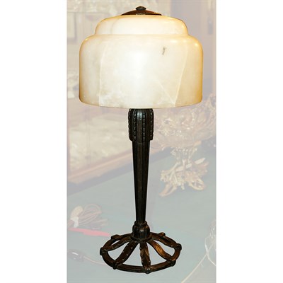 Lot 410A - French Art Deco Alabaster and Wrought Iron...