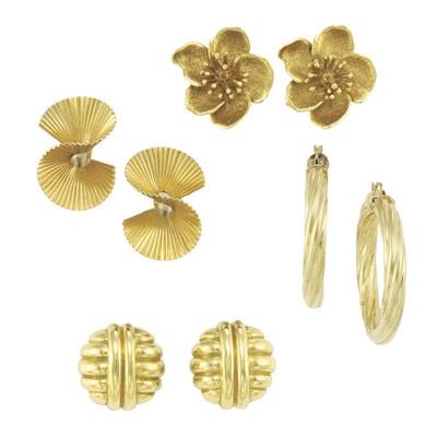 Lot 526 - Four Pairs of Gold Earclips