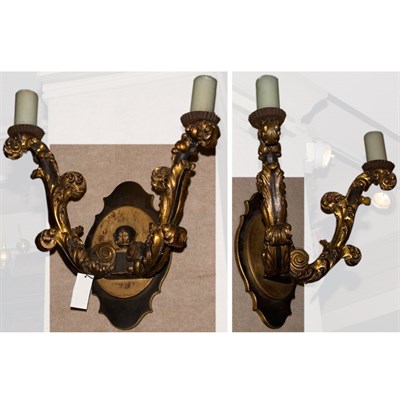 Lot 111 - Pair of Continental Rococo Two-Light Sconces...