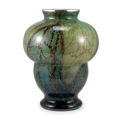 Lot 412 - Art Deco Style Metal Mounted Glass Vase Of...