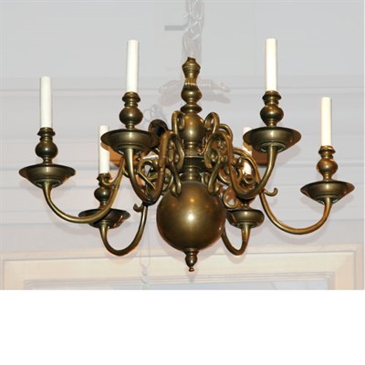 Lot 405 - Dutch Baroque Style Brass Six-Light Chandelier...