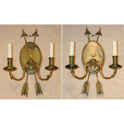 Lot 168 - Pair of Empire Style Gilt-Metal Two-Light Sconces
