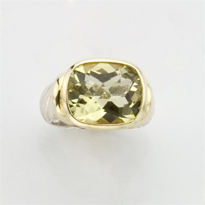 Lot 618 - Sterling Silver, Gold and Lemon-Lime Beryl Ring, David Yurman