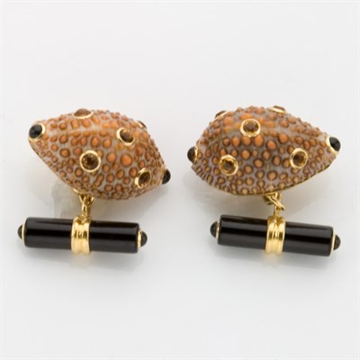 Lot 787 - Pair of Gold, Shell and Citrine Cufflinks, Verdura