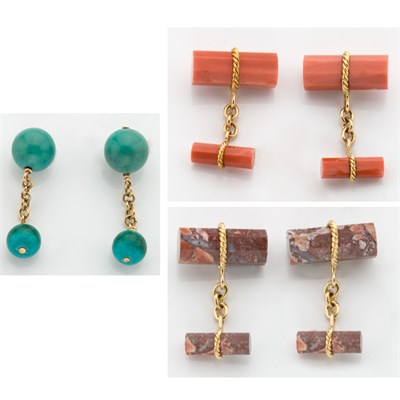 Lot 813 - Group of Three Pairs of Hardstone Cufflinks
