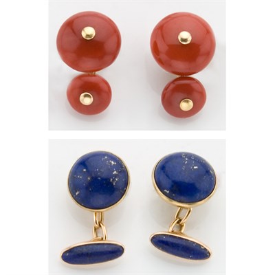 Lot 835 - Pair of Lapis Cufflinks and Pair of Coral Cufflinks
