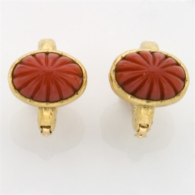 Lot 860 - Pair of Gold and Carved Coral Cufflinks