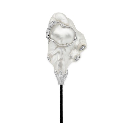 Lot 87 - Antique Baroque Pearl and Diamond Stick Pin