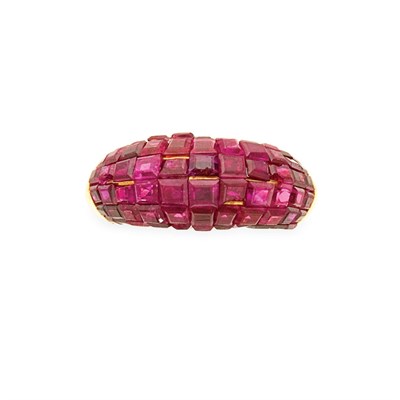 Lot 93 - Gold and Invisibly-Set Ruby Bombe Ring