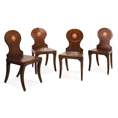 Lot 336 - Set of Four Regency Mahogany Hall Chairs Each...