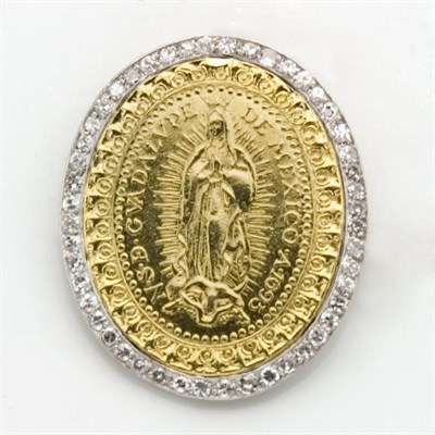 Lot 762 - Gold, Platinum and Diamond Religious Medal Pendant-Brooch