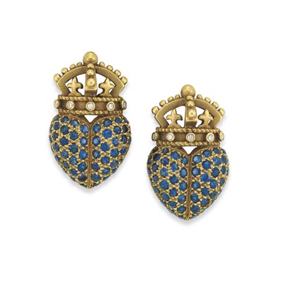 Lot 220 - Pair of Gold, Sapphire and Diamond Earclips, Barry Kieselstein-Cord
