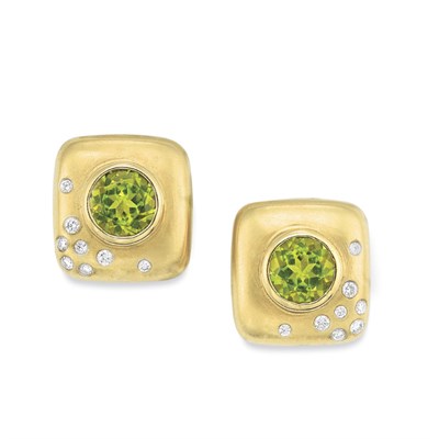 Lot 278 - Pair of Gold, Peridot and Diamond Earclips, Angela Cummings