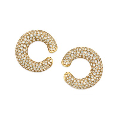 Lot 352 - Pair of Gold and Diamond Hoop Earclips