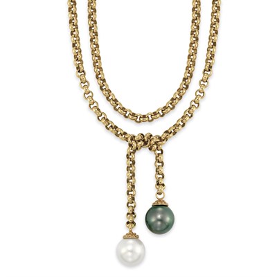 Lot 18 - Long Gold Chain and Cultured Pearl Lasso Necklace