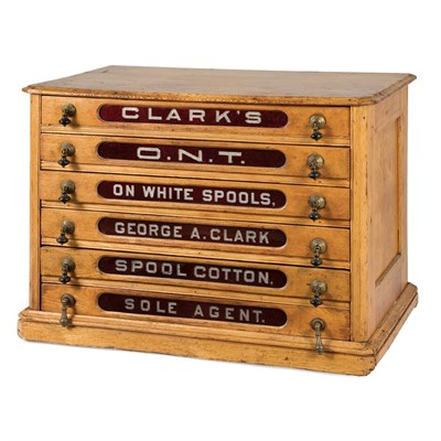 Lot 216 - Clark's Glass Inset Oak Spool Cabinet Height...