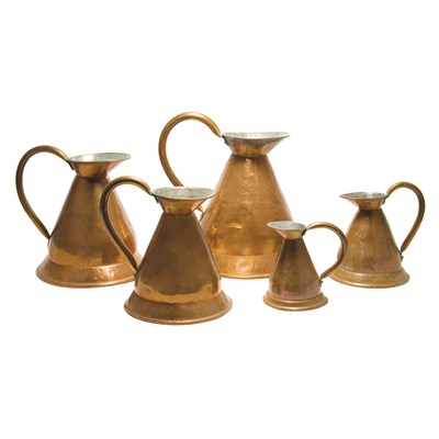 Lot 4 - Set of Five Copper Graduated Jugs Height of...