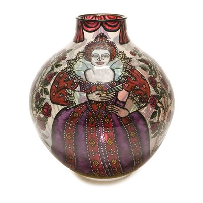 Lot 334 - Internally Painted Glass Three Queens Vase...