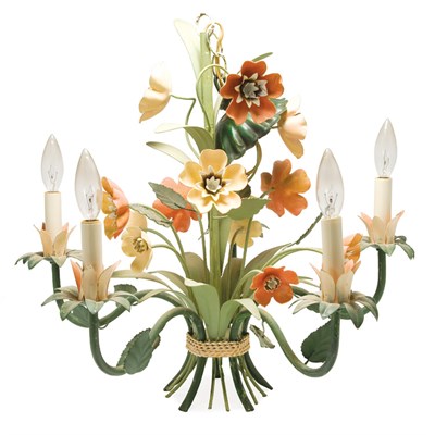 Lot 192 - Painted Metal Floral Chandelier Height 19 1/2...