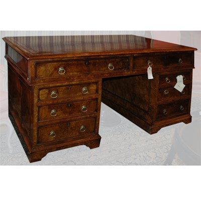 Lot 496 - George III Style Walnut Pedestal Desk Height...