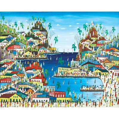 Lot 101 - Cemoin Souffrant Haitian, b. 1949 Seaside Town,...