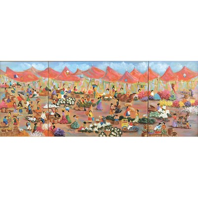 Lot 187 - Merle Reivich American, b. 1934 Market Day:...