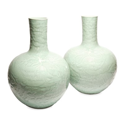 Lot 101 - Pair of Chinese Celadon Porcelain Vases...