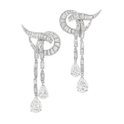Lot 387 - Pair of Diamond Pendant-Earrings