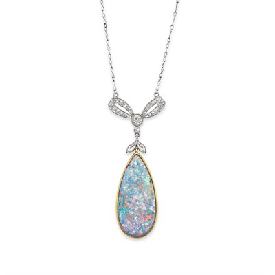 Lot 488 - Platinum, Gold, Black Opal and Diamond Lavaliere