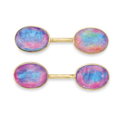 Lot 61 - Pair of Antique Gold and Foiled-Back Opal Cufflinks