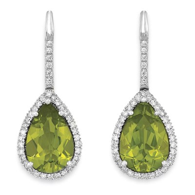 Lot 44 - Pair of Peridot and Diamond Pendant-Earrings