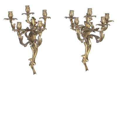 Lot 232 - Pair of Louis XV Style Gilt-Bronze Five-Light...