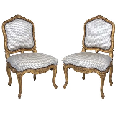 Lot 223 - Pair of Louis XV Gilt-Wood Chaises a la Reine...
