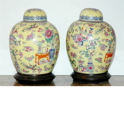 Lot 415 - Pair of Chinese Famille Rose Porcelain Jars...