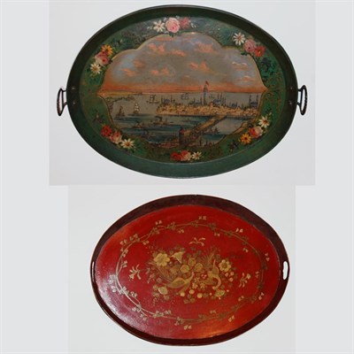 Lot 475 - Two Victorian Style Painted Tole Trays Length...