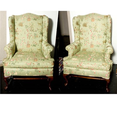 Lot 263 - Pair of Queen Anne Style Mahogany Upholstered...