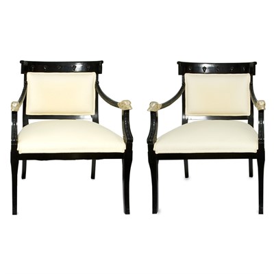 Lot 261 - Pair of Neoclassical Style Black Painted and...
