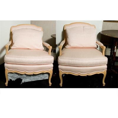 Lot 264 - Pair of Louis XV Style Blonde Wood Fauteuils