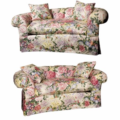 Lot 265 - Pair of Chintz Upholstered Curved Sofas Length...