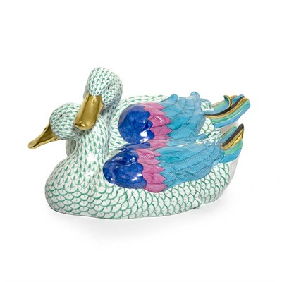 Lot 273 - Herend Porcelain Figural Group of Ducks Length...