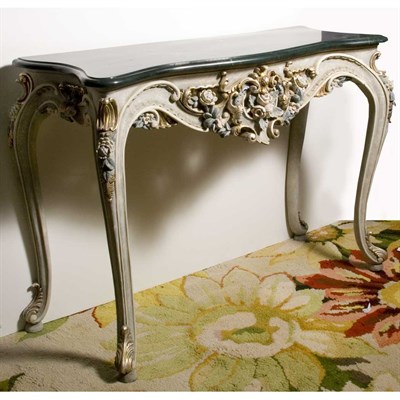 Lot 262 - Rococo Style Painted and Metal Leafed Side...