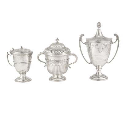 Lot 273 - English Silver Trophy Cup and Cover Johnston,...