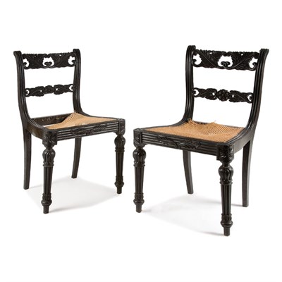 Lot 481 - Pair of Anglo-Ceylonese Ebony Side Chairs...