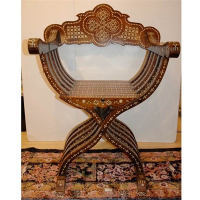 Lot 133 - Syrian Bone Inlaid Rosewood Savonarola Chair
